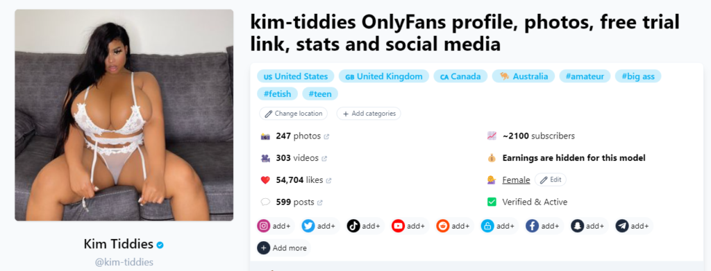 @kim-tiddies Fansmetric page sreenshot cheapest onlyfans model