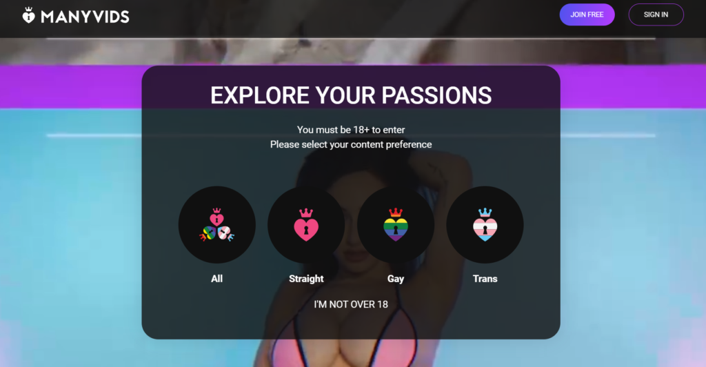 Manyvids OnlyFans Alternative site's front page