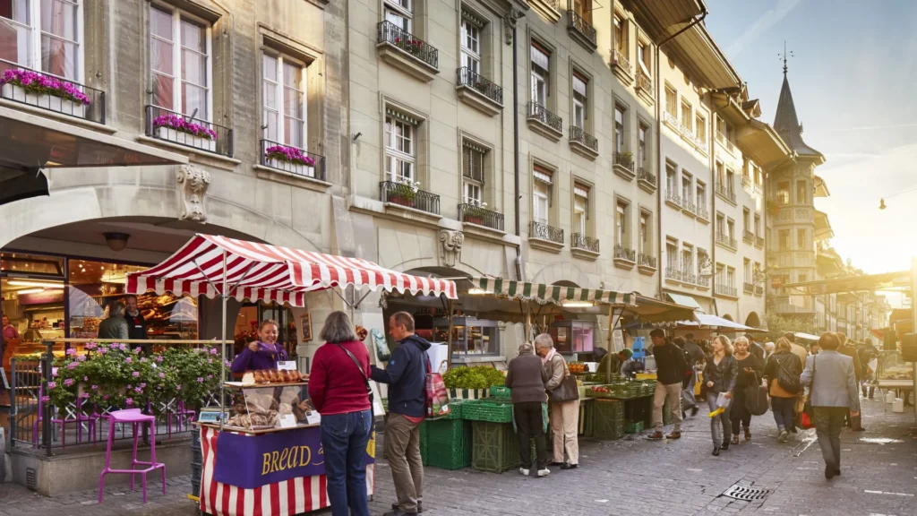 The bustling Klösterli Market for meeting up with sexy Bern women